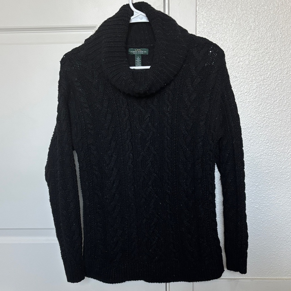 Ralph Lauren Women’s Oversize Black Cowl Neck Cable Knit Sweater Size S